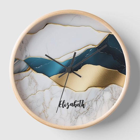 Horloge Marbre de pierre de turquoise blanche Cool or (Recto)