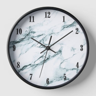 Horloge Marbre de veine turquoise foncé avec chiffres noir