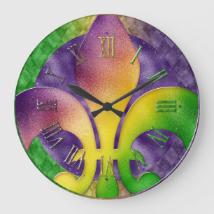 Horloge Mardi Gras, Fleur de Lis colorée