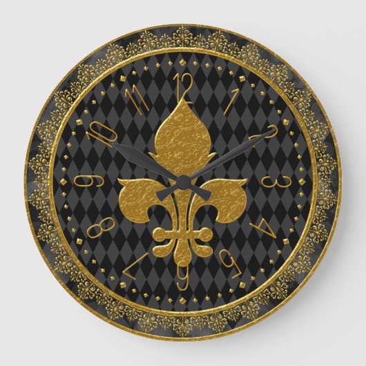 Horloge Mardi Gras, Fleur de Lis Dorée Grande Horl (Recto)
