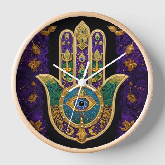 Horloge Mardi Gras Gold violet vert Hamsas Art (Recto)
