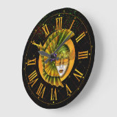 Horloge Mardi Gras, Masque doré vert Carnaval (Angle)