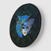 Horloge Mardi Gras, Masque Mardi Gras Vert Bleu (Angle)