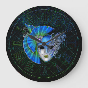 Horloge Mardi Gras, Masque Mardi Gras Vert Bleu