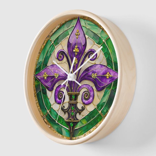Horloge Mardi Gras Vitrail Fleur de lis (Angle)