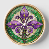 Horloge Mardi Gras Vitrail Fleur de lis (Recto)
