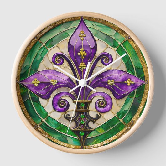 Horloge Mardi Gras Vitrail Fleur de lis (Recto)