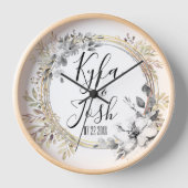 Horloge Mariage de couronnes florales en argent chic perso (Recto)