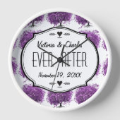 Horloge Mariage de feuille d'arbre de coeur violet radiant (Recto)