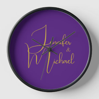 Horloge Mariage Moderne Minimaliste Plain Calligraphie Nom