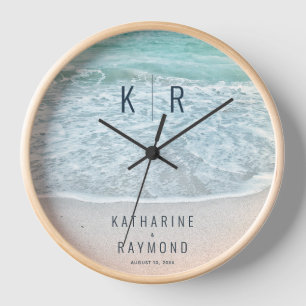 Horloge Mariage Monogramme Océan Bleu Turquoise