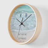 Horloge Mariage Monogramme Océan Bleu Turquoise (Angle)