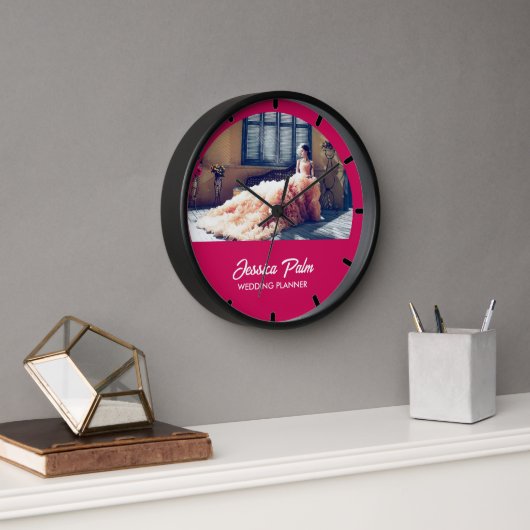 Horloge Mariage photo personnalisé rose (Bureau)