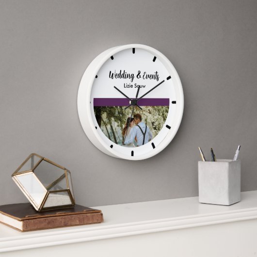 Horloge Mariage violet et blanc (Bureau)