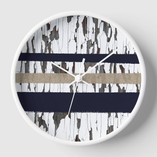 Horloge Marine / Beige / Blancs sur le bois peeling (Recto)