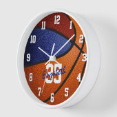 Horloge marron bleu basket-ball avec filles nom garçons (Angle)
