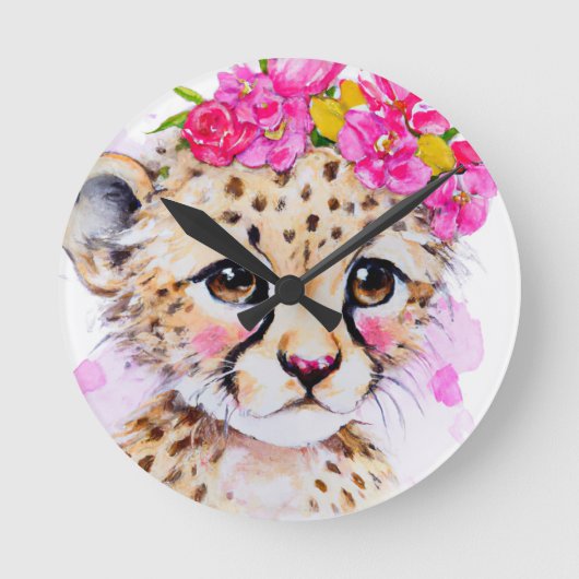 Horloge maternelle Bébé Cheetah avec Couronne rose (Recto)