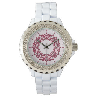 Horloge met Mandala ornament, kardinaal en roze
