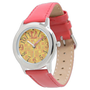 Horloge met oranje vierkanten uit de jaren 70