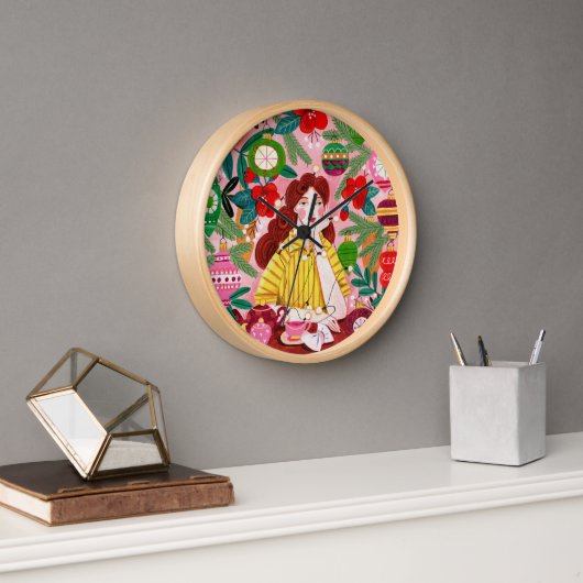 Horloge Mid Century Retro Femme Noël Vacances (Bureau)