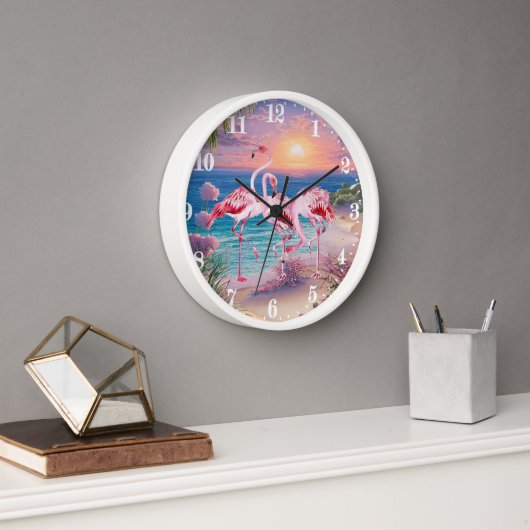 Horloge mignon flamants roses de plage (Bureau)