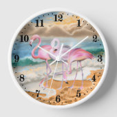 Horloge mignon flamants roses de plage (Recto)