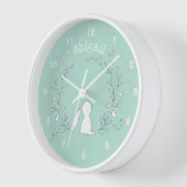 Horloge Mignonne lapin dans une couronne, Pépinière verte (Angle)