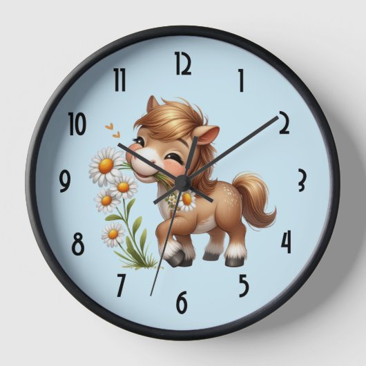 Horloge Mignonne Pony Mange Manger Des Marguerites (Recto)