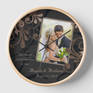 Horloge Mocha Brown Floral Modèle photo personnalisé