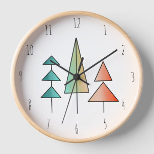 Horloge moderne arc-en-ciel arbres roses sarcelle simple m