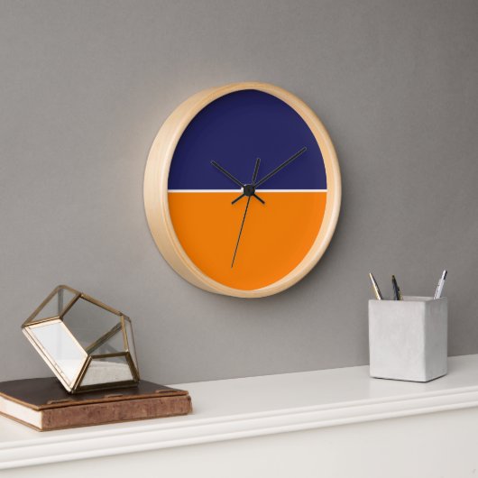 Horloge Moderne Bleu & Orange rayé Classé (Bureau)