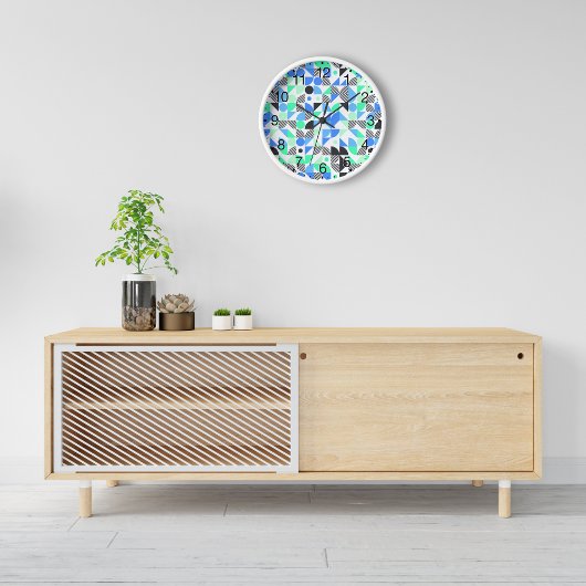 Horloge Monnaie bleue Abstraite vert noir géométrique