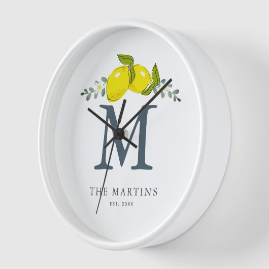 Horloge Monogramme blanc de citron vert (Angle)