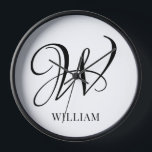 Horloge Monogramme blanc élégant et personnalisé initial<br><div class="desc">Monogramme original personnalisé simple dans la typographie moderne. Un cadeau personnalisé parfait avec une touche personnelle</div>