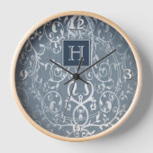 Horloge Monogramme Bleu Élégant (Recto)
