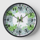 Horloge Monogramme Floral Succulent Vert Moderne M (Recto)