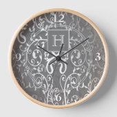 Horloge Monogramme Gris Élégant (Recto)