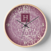 Horloge Monogramme Magenta Élégant (Recto)