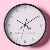 Horloge Monogramme minimaliste rose vif