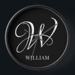 Horloge Monogramme noir élégant personnalisé initial<br><div class="desc">Monogramme original personnalisé simple dans la typographie moderne. Un cadeau personnalisé parfait avec une touche personnelle</div>