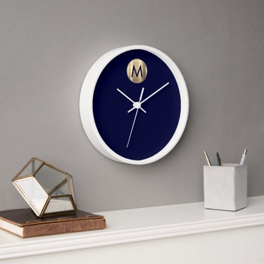 Horloge Monogramme or bleu marine de luxe (Bureau)
