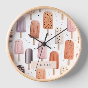 Horloge Monogramme Personnalisé Cute Popsicle Motif