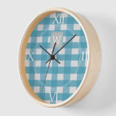 Horloge Monogramme Plaid Buffalo Bleu (Angle)