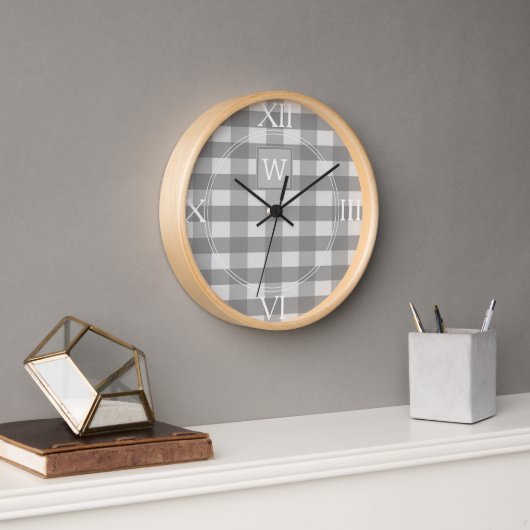 Horloge Monogramme Plaid Buffalo Gris (Bureau)