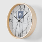 Horloge Monogramme Rustique Bleue (Angle)