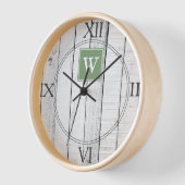 Horloge Monogramme rustique vert (Angle)