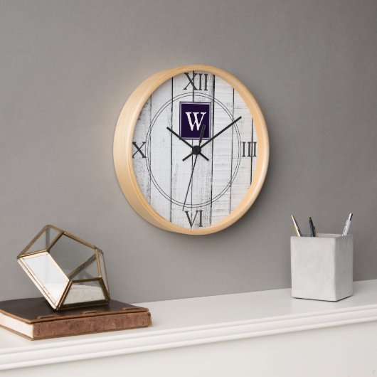Horloge Monogramme Rustique Violet (Bureau)