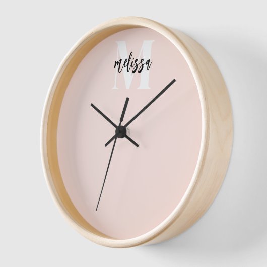 Horloge Monogramme Script Calligraphie rose (Angle)