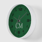 Horloge monogramme simple vert foncé (Angle)
