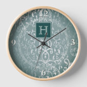 Horloge Monogramme turquoise Élégant (Recto)